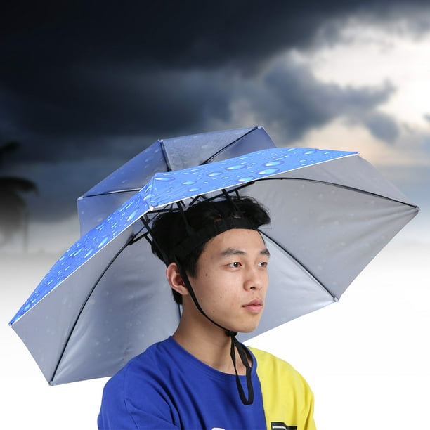 Sombrero de paraguas, protector solar de 25.6 in, resistente al viento,  manos libres, para montar en la cabeza, plegable, para adultos y niños