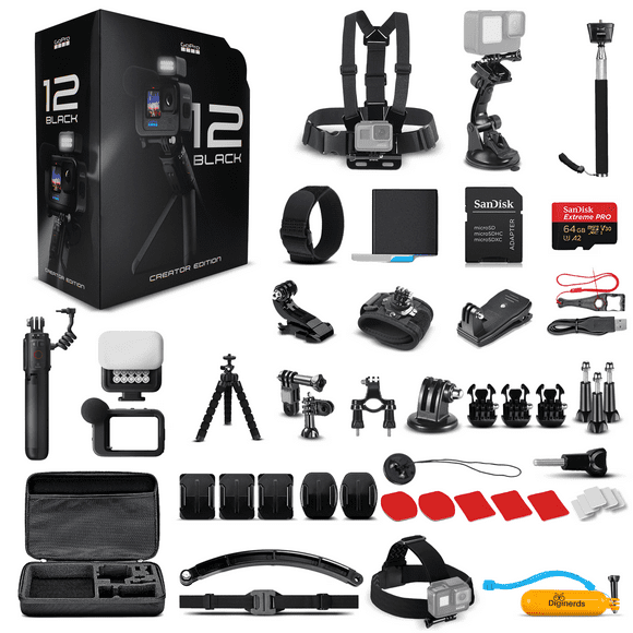 gopro hero12 creator edition  cámara de acción  64gb  kit de accesorios de 50 piezas gopro wmchdfb121cnedi1
