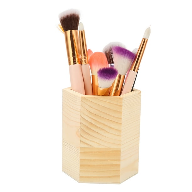  WuGeShop Porta brochas de maquillaje de madera con 2 soportes  para esponjas, 3 ranuras para brochas cosméticas, organizador de maquillaje  rústico para delineador de ojos : Belleza y Cuidado Personal