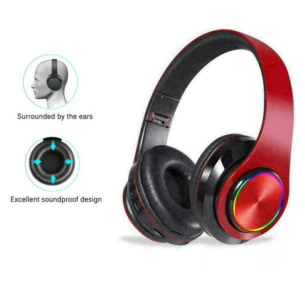 Auriculares Diadema Bluetooth Con Cancelación De Ruido Auriculares  Inalámbricos Para TV, Auriculares Plegable Rojo