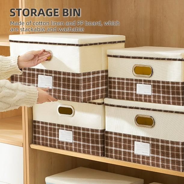 Caja de almacenaje 3 cubos de almacenamiento con tapas, cajas de  almacenamiento plegables de lino y algodón con tapas, organizador de  armario plegable con tapa para el hogar, dormitorio, oficina, colo Abanopi