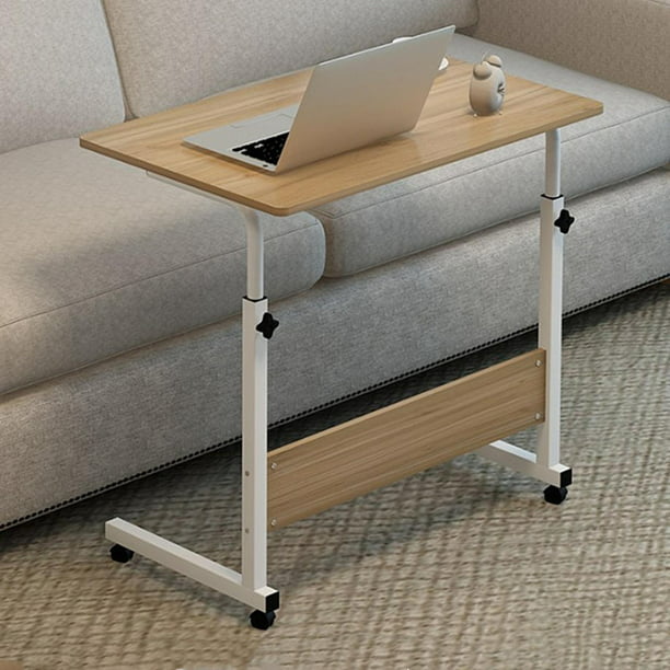 Escritorio de ordenador con ruedas y estante elevado, ajustable, para  oficina en casa, portátil, mesa para sala de estar, dormitorio (color:  marrón)