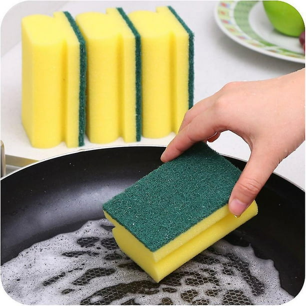 DecorRack 14 esponjas de limpieza para cocina, platos, baño, lavado de  autos, un lado absorbente, esponja abrasiva, resistente, verde amarillo