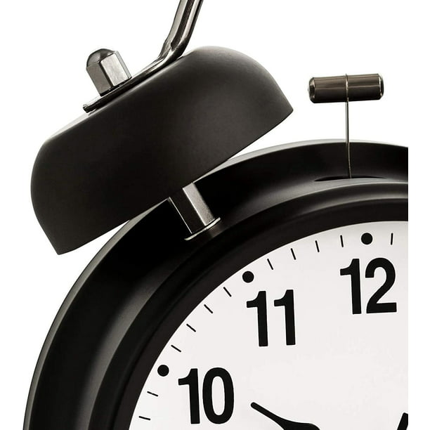 Reloj despertador de 4 pulgadas con doble campana, color rojo vintage,  silencioso, de cuarzo, funciona con pilas, extra fuerte, con  retroiluminación para mesita de noche, relojes retro, antiguos para  personas que duermen