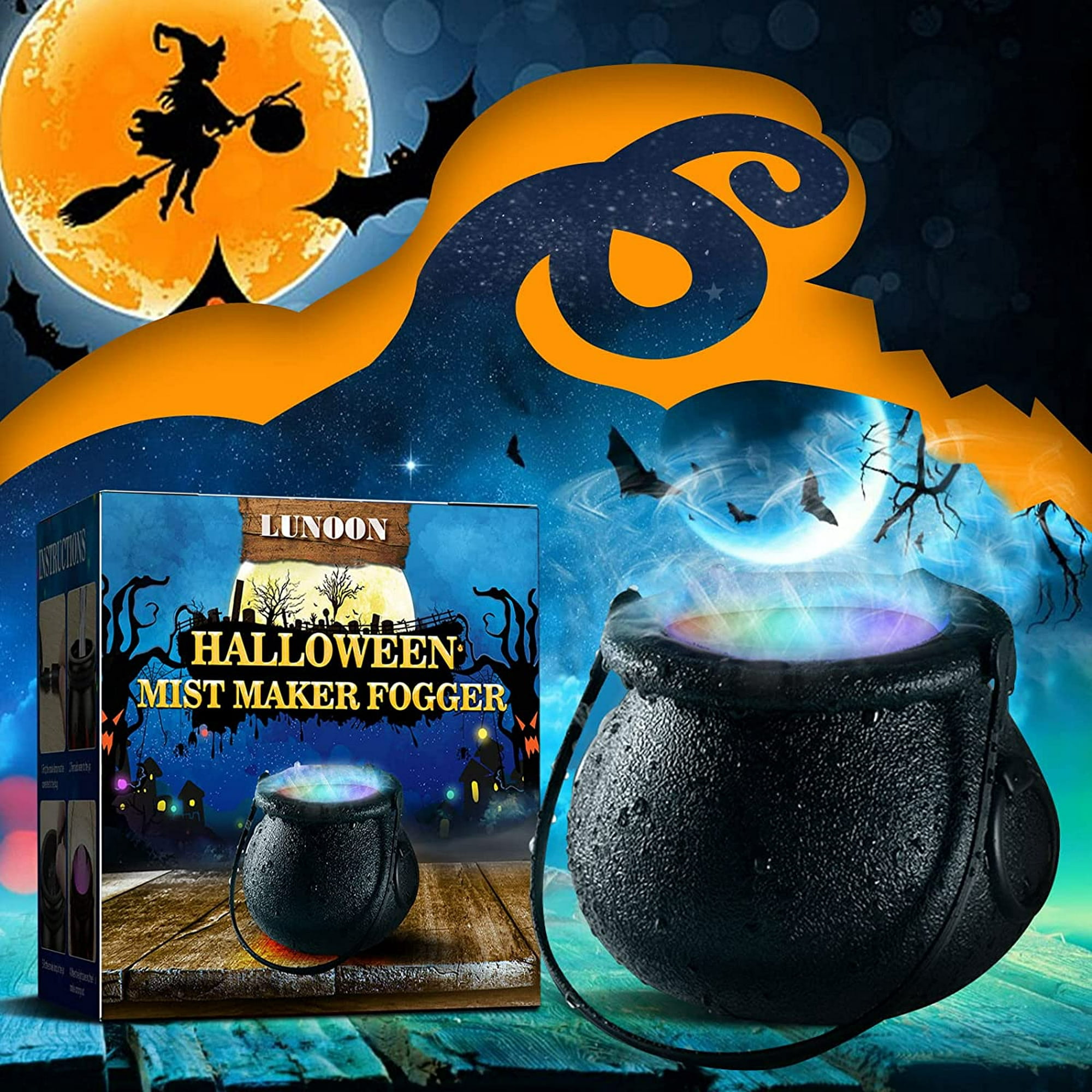 FUFRE Caldero de bruja decoración de Halloween, color negro, gran caldero  de bruja en trípode con iluminación, caldero decorativo para dulces, caldero  de brujas, caldero de dulces, caldero de brujas, : 