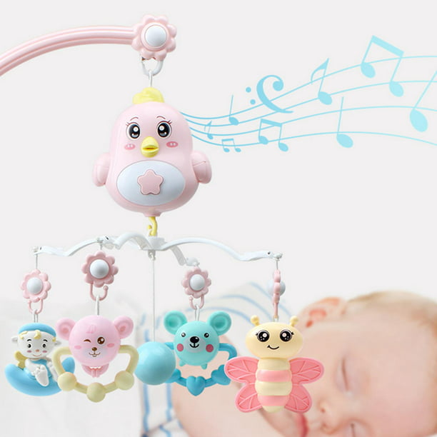 Móvil Musical para cuna de bebé, caja de música con función de temporiza,  luz de techo para proyector, Musical, móvil con sonajeros girator rosa