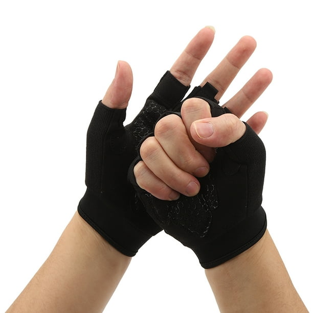 par de guantes de entrenamiento transpirables para mujer, levantamiento de  pesas, deporte, montar, medio dedo, antideslizante, resistente al desgaste,  equipo protector negro L (para un ancho de p