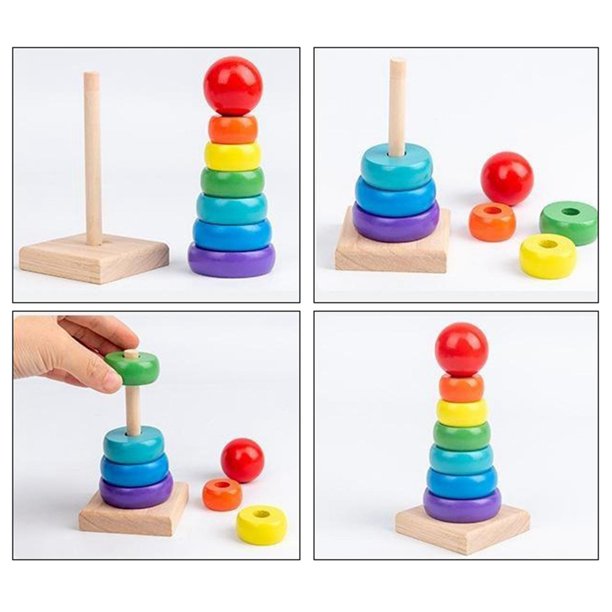 Juguetes Montessori para niños de 1 año juguete para bebés de 12 a 18 meses  juguetes de clasificación de formas de madera y apilamiento de anillos