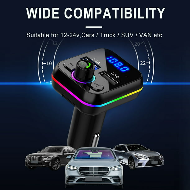 Transmisor FM Bluetooth para coche, adaptador de radio inalámbrico  Bluetooth 5.0 Kit de coche con llamadas manos libres 2 puertos USB  compatible con