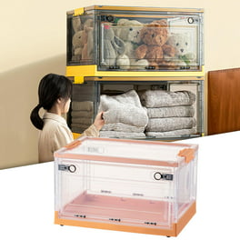 Contenedores de almacenamiento plegables rosas con tapas, paquete de 2,  cajas plegables apilables de plástico de 30 L, contenedores duraderos para
