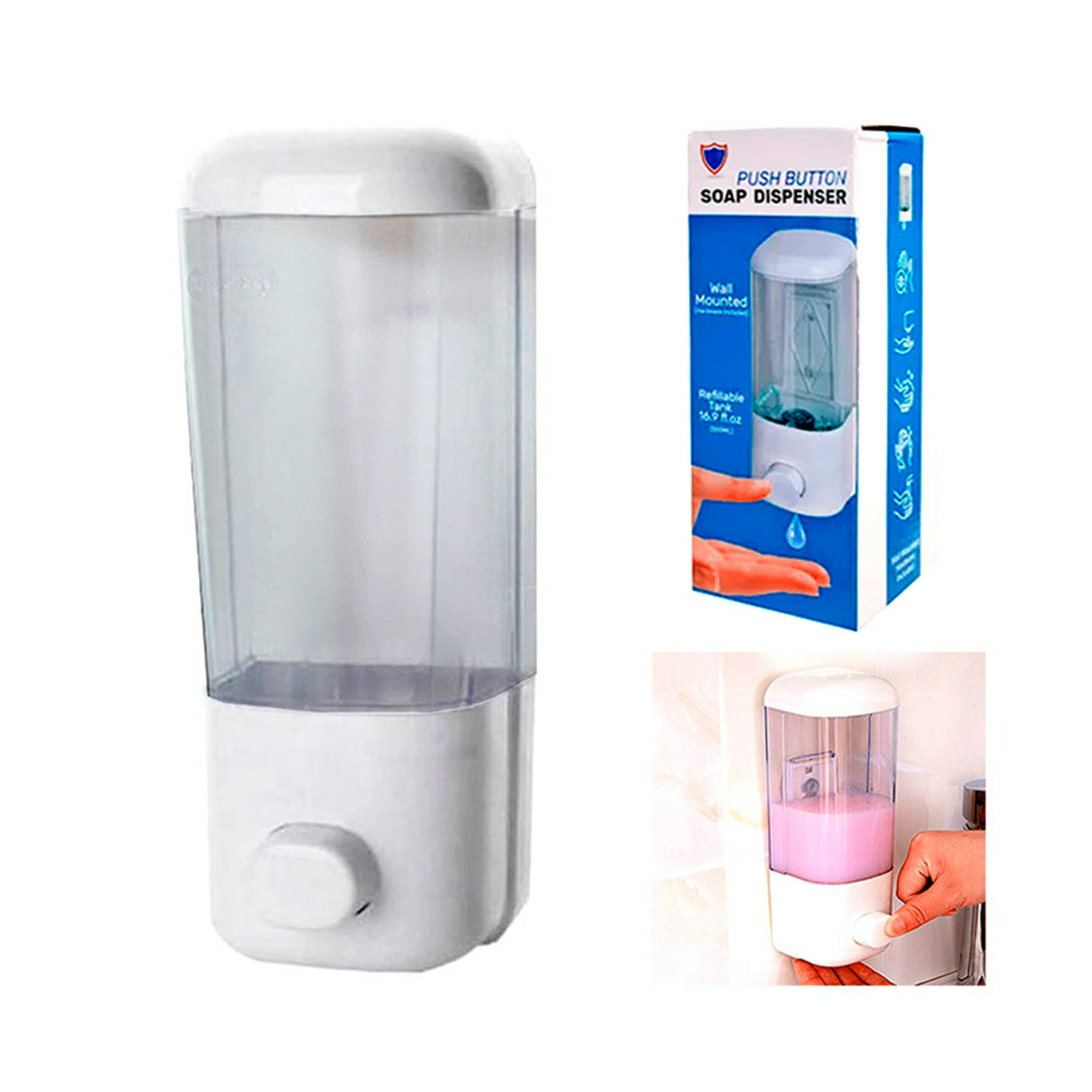 Depósito de jabón de baño, 8.8 fl oz montado en la pared, dispensador de  jabón líquido, dispensador de jabón líquido blanco cromado manual para