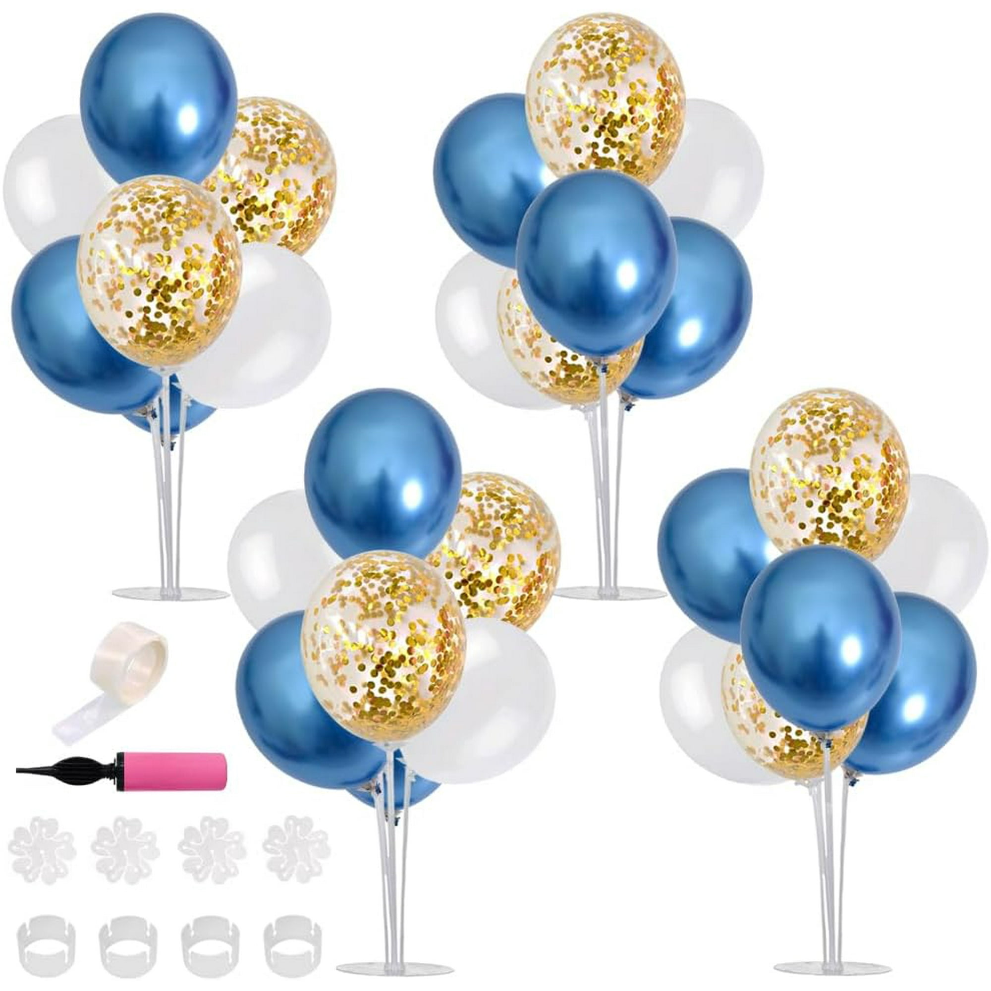 Kit de soporte de globos azules para decoración de mesa, 2 juegos con 14  varillas, 14 tazas, 2 bases, 12 globos metálicos azules, 6 globos de  confeti