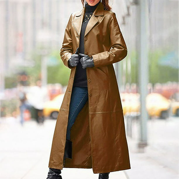 Abrigo largo de cuero sólido de otoño invierno Sexy de para mujer abrigo cortavientos de cuer Fridja po5149 | Walmart en