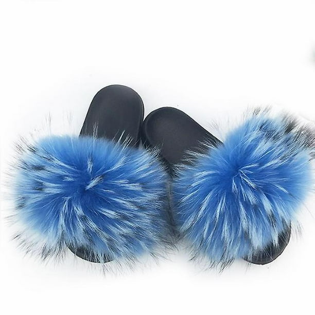 Raccoon fur sliders hot sale