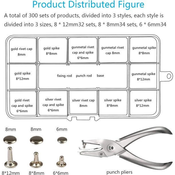 Remaches Para Cuero, 300 Juegos De Remaches De Doble Tapa, 3