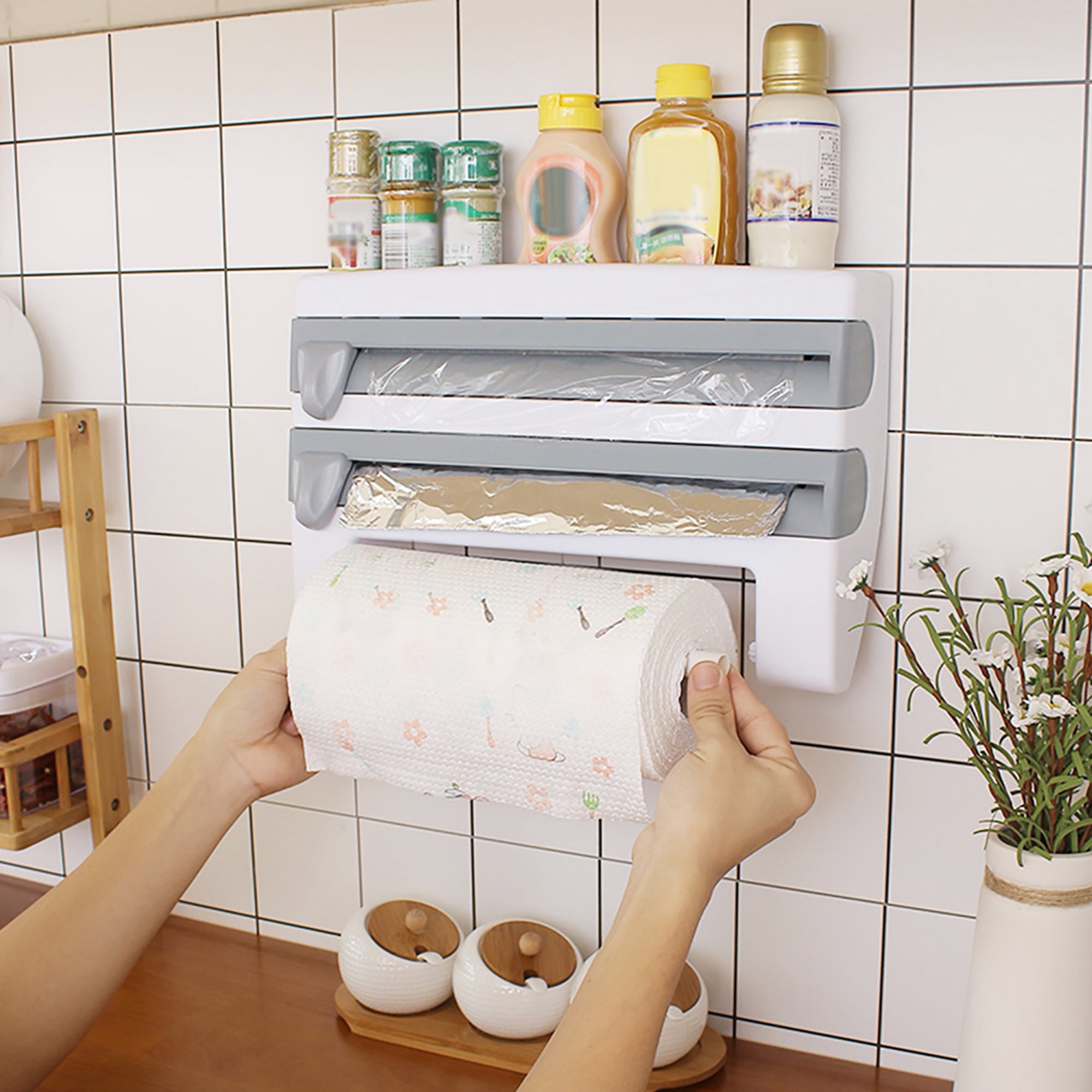 Porta Papel De Cocina, Film Y Aluminio Para Barra Negro