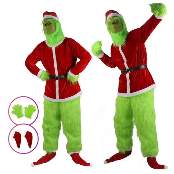 Accesorios de disfraz de monstruo verde, gorro de Papá Noel y guantes  peludos para niños y adultos, suministros de fiesta (rojo, verde, sombrero)  : : Juguetes y juegos