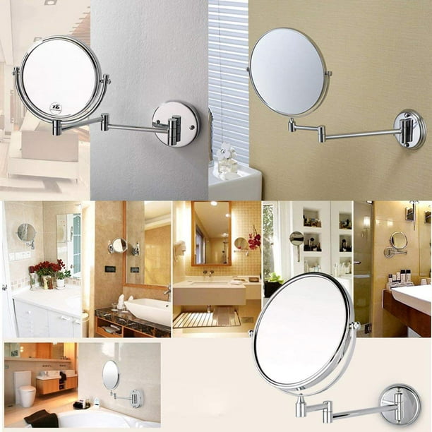 BWBW Espejo de maquillaje montado en la pared con aumento de luces, espejo  de maquillaje con aumento de doble cara para baño, espejo con acabado
