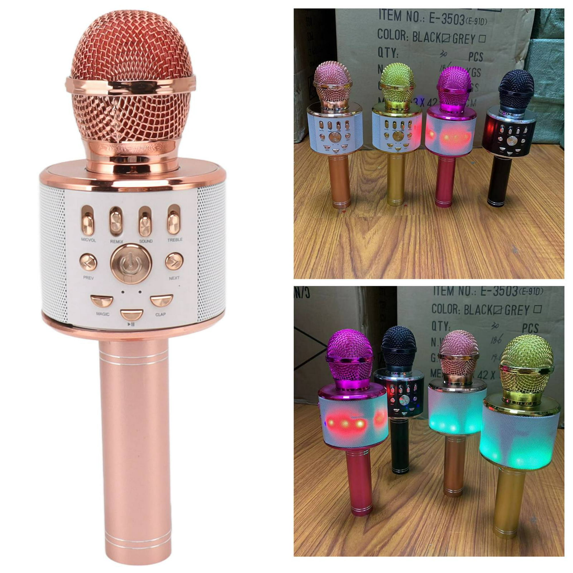 Verkstar - Micrófono inalámbrico para karaoke, altavoz de karaoke Bluetooth  micrófono de juguete para niños y adultos cumpleaños con luces LED y