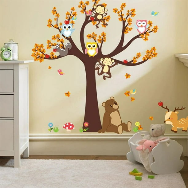 Pegatinas decorativas de dibujos animados para pared de jardín de infantes,  4 piezas, bonito oso perezoso, árbol, Mural de fondo, Bm2047 - AliExpress