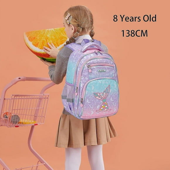 mochila escolar mochila primaria preescolar linda y duradera con múltiples compartimentos para niños niñassirena púrpura