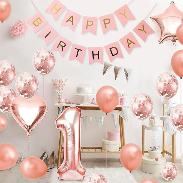 Globo 1er cumpleaños niña, 1 globo oro rosa, globos cumpleaños 1 año oro  rosa, globo niña 1 año, 1 globos cumpleaños oro rosa, decoración fiesta
