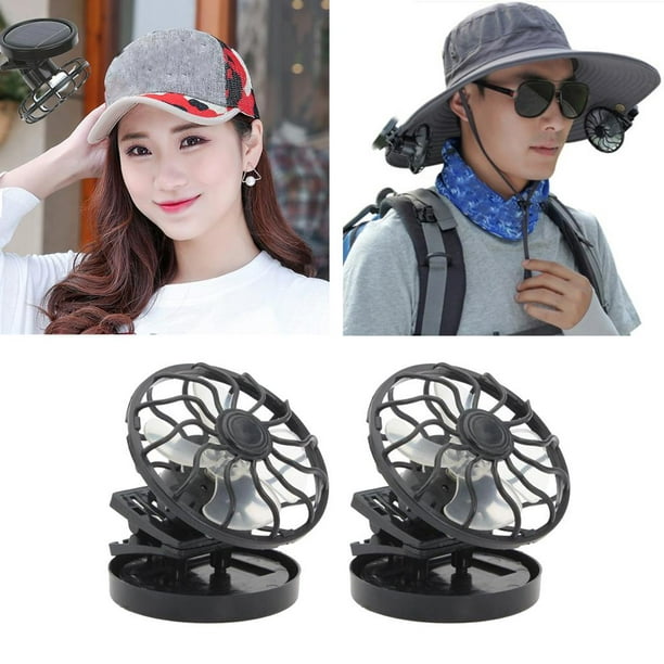 2x mini ventilador con clip para sombrero con energía solar para