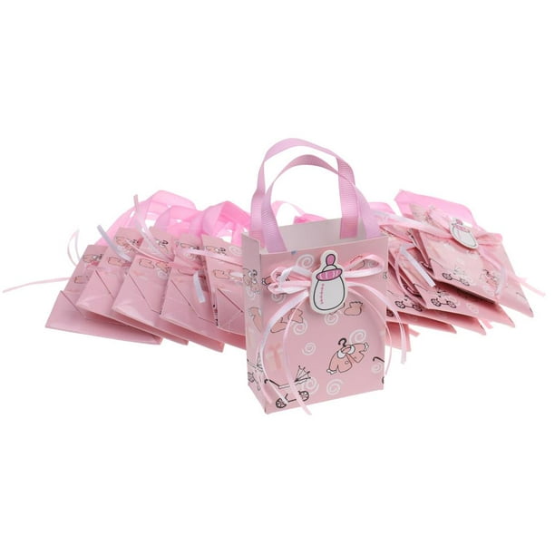 Paquete de 24 pequeñas bolsas de regalo de papel rosa con asas y 24 papel  de regalo de seda rosa para negocios, cumpleaños, bodas, baby shower