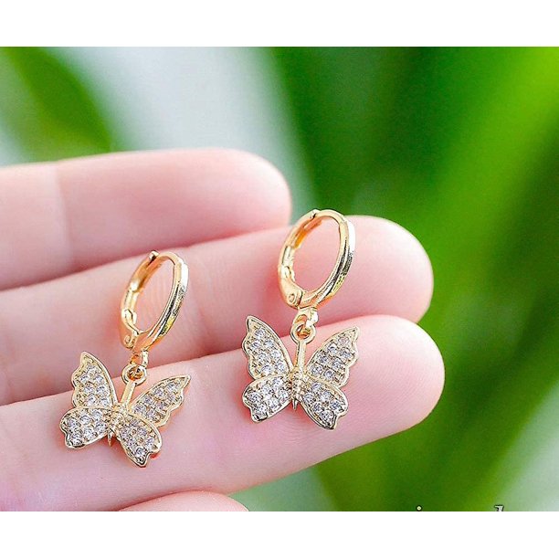 Aretes largos de 1 1/4 de oro amarillo de 14 quilates con forma de