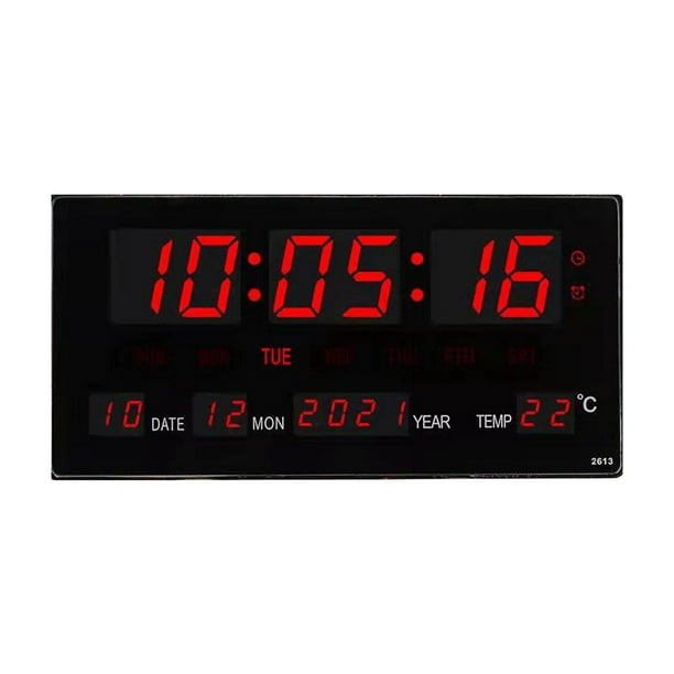  Reloj de pared digital LED de gran tamaño de 15 pulgadas,  pantalla grande con fecha de temperatura interior, fecha y día de la  semana, reloj eléctrico de pared/calendario, decoración del hogar