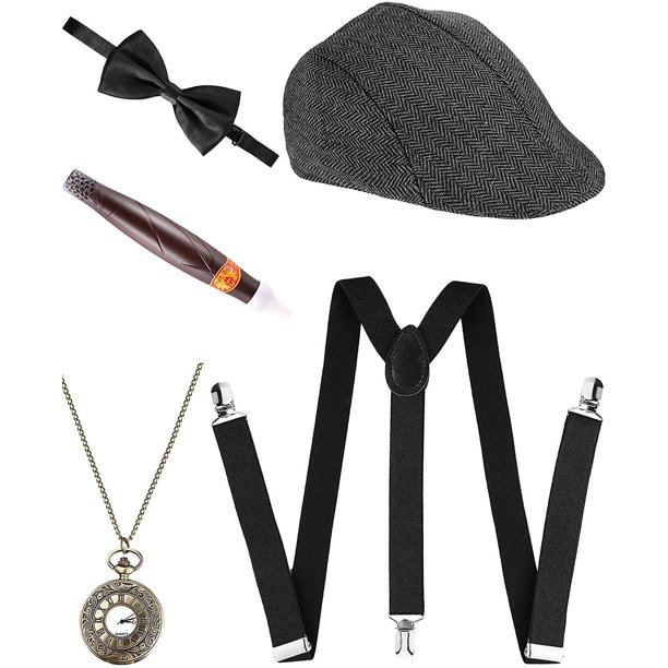 Juego de accesorios para hombre de los años 20 Manhattan, tirantes con  espalda en Y, pajarita preatada, corbata de gángster para fiesta temática