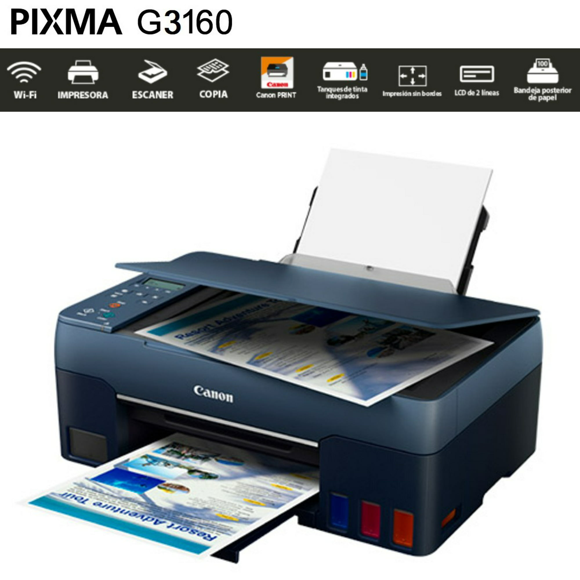 Impresora Multifuncional Canon Pixma G3160 Tinta continua Color WiFi USB