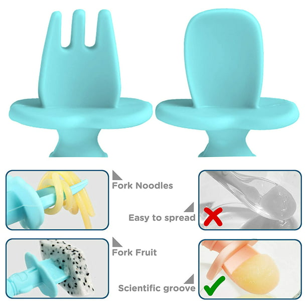 SAMiGO Utensilios de silicona para bebés – Cucharas de autoalimentación y  pequeña taza de entrenamiento – Suministros de destete LED para bebés de