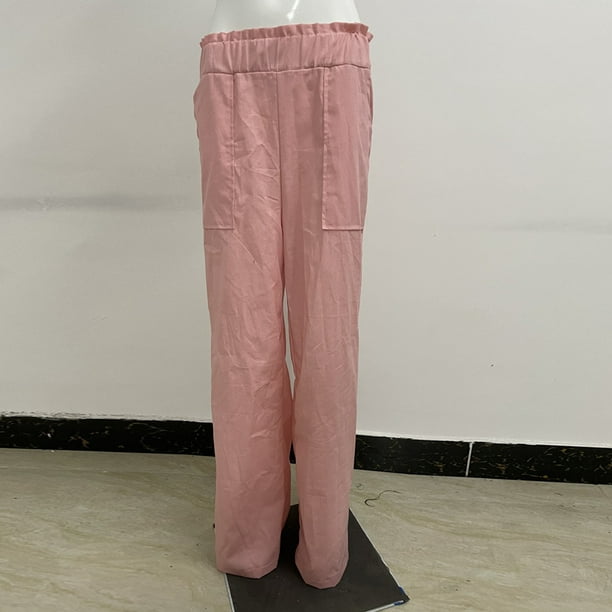 Pantalones Anchos Pantalones de pierna ancha para mujer Pantalones casuales  de cintura alta de algodón con bolsillos (Negro XL) Kuymtek para Mujer  Negro T XXL