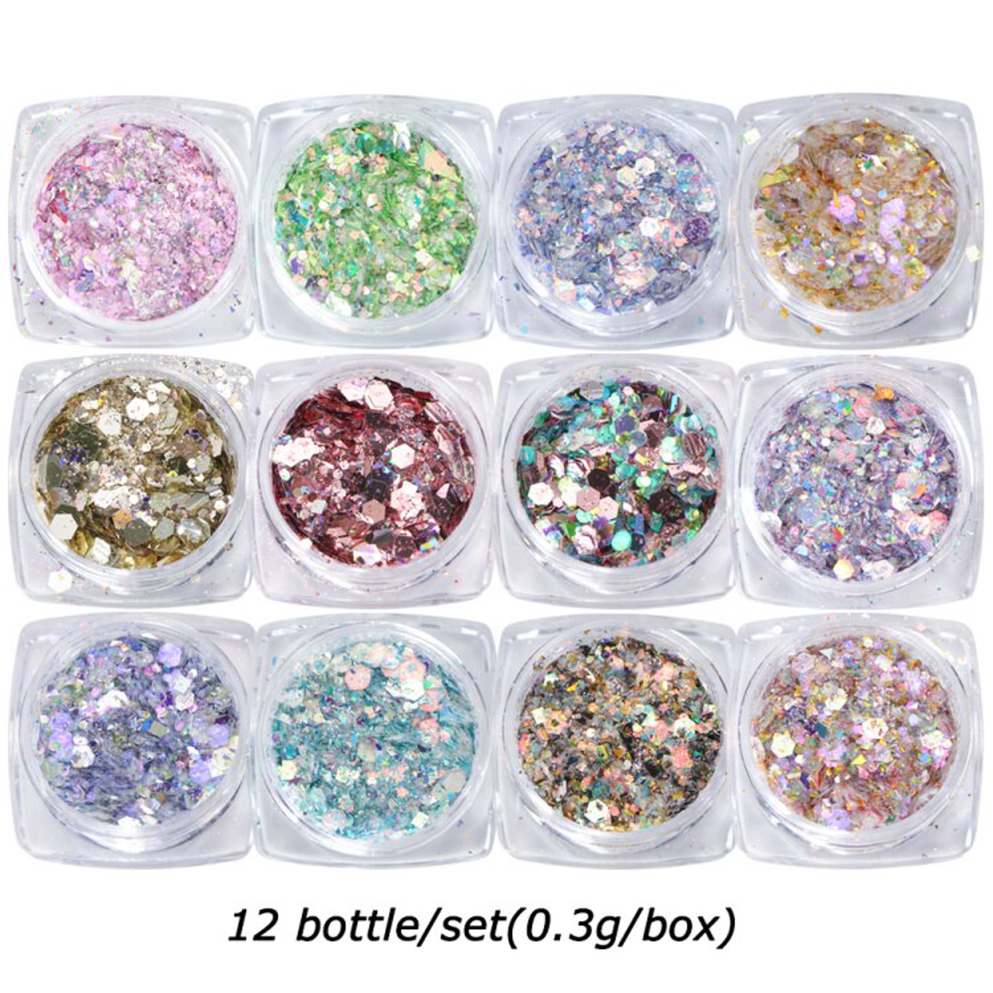 12 Bottle/Box Nail Glitter Sequins Mixed DIY Flake Nail Art