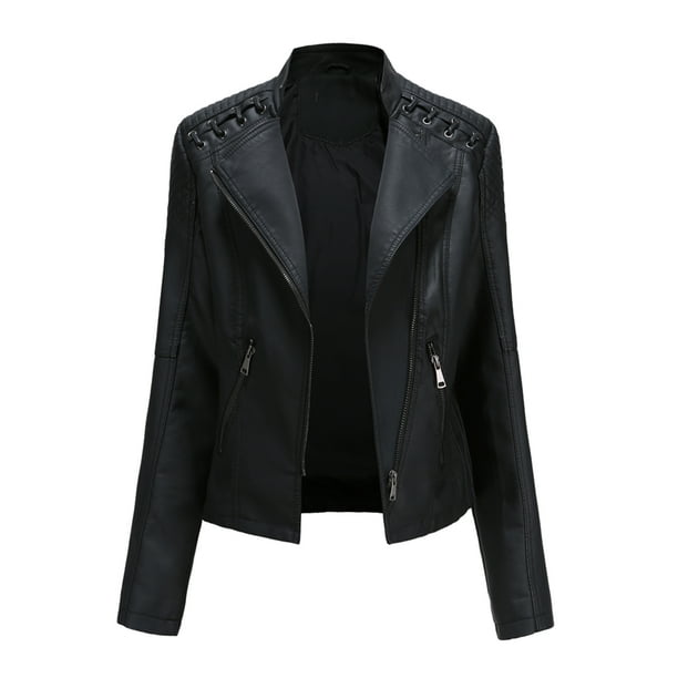 Veste de motard pour femme Style Vintage veste en cuir PU col