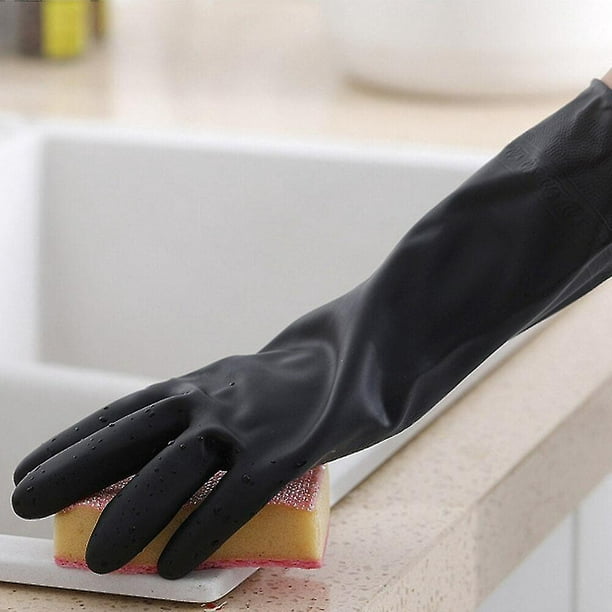 1 par de guantes negros para lavar el hogar, guantes de limpieza para  jardín, cocina, dedos, guantes de goma para lavar platos, guantes de  limpieza
