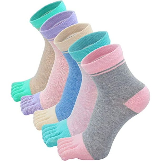 Calcetines con dedos para mujer, calcetines deportivos de algodón con dedos  separados, calcetines con dedos para mujer, suaves y transpirables, 5 pares  JM
