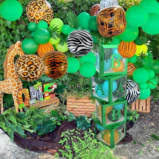 Palms, balloons decorations, animal jungle Party, animales de la selva  decoración con globos. Fiestas …