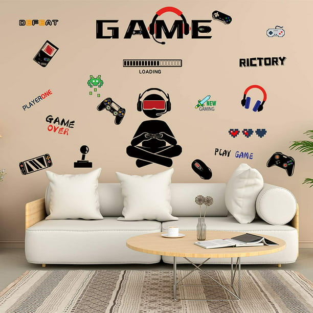 Calcomanía de pared para Gamer, calcomanía de pared Game Boy (23,6 x  11,8), calcomanía de pared con diseño de arte de vinilo para el hogar,  papel tapiz para decoración del dormitorio de
