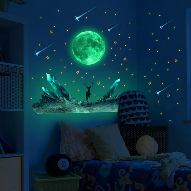 Pegatinas luminosas con diseño de estrellas de la luna, pegatinas  fluorescentes autoadhesivas que brillan en la oscuridad, pegatina de pared  para