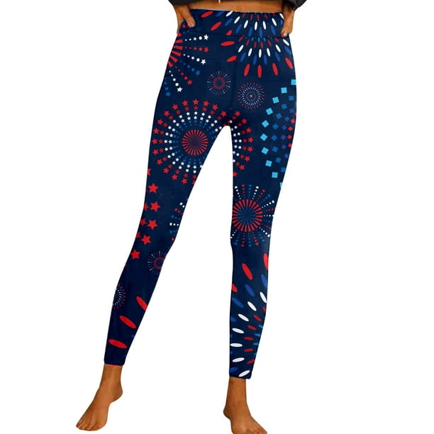 Gibobby Leggings Termicos Pantalones yoga deportivos ajustados moda casual  para mujer Leggings estampados coloridos del Día la Independencia（Azul  marino， L)