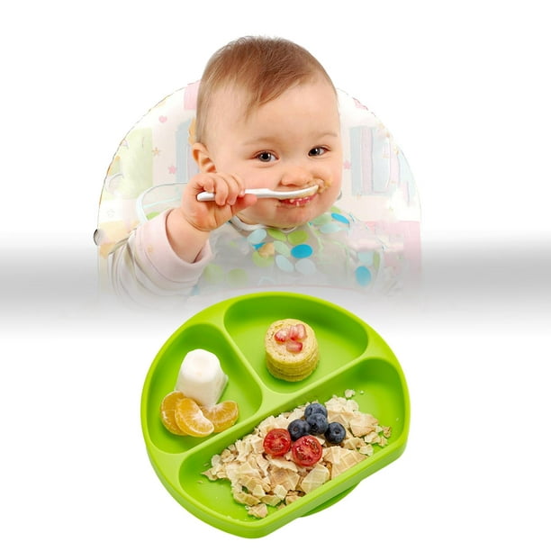  Platos para bebé con pajilla, placas de succión de silicona de  grado alimenticio para bebé, platos divididos sin BPA para niños, platos  para niños pequeños (verde) : Bebés