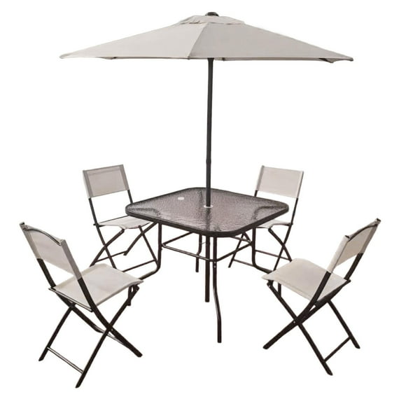 juego de comedor mueble exterior 4 sillas y mesa con sombrilla kingshouse gris