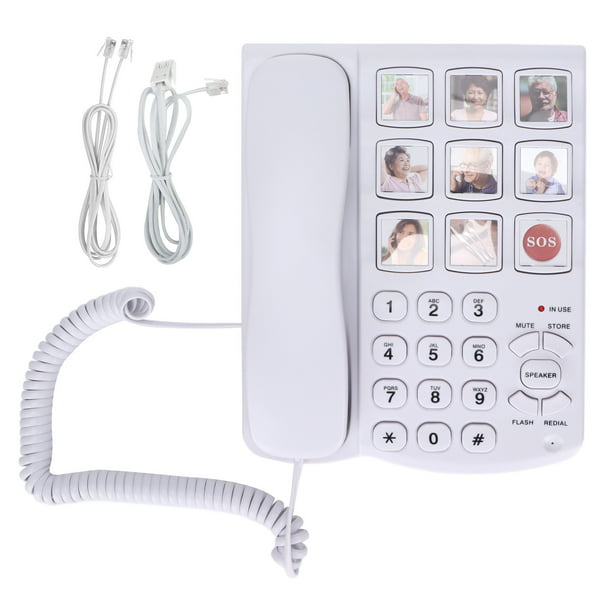 Teléfono de botón grande para personas mayores, teléfono con imagen con  cable, con botón SOS, timbre fuerte, teléfono fijo para personas con