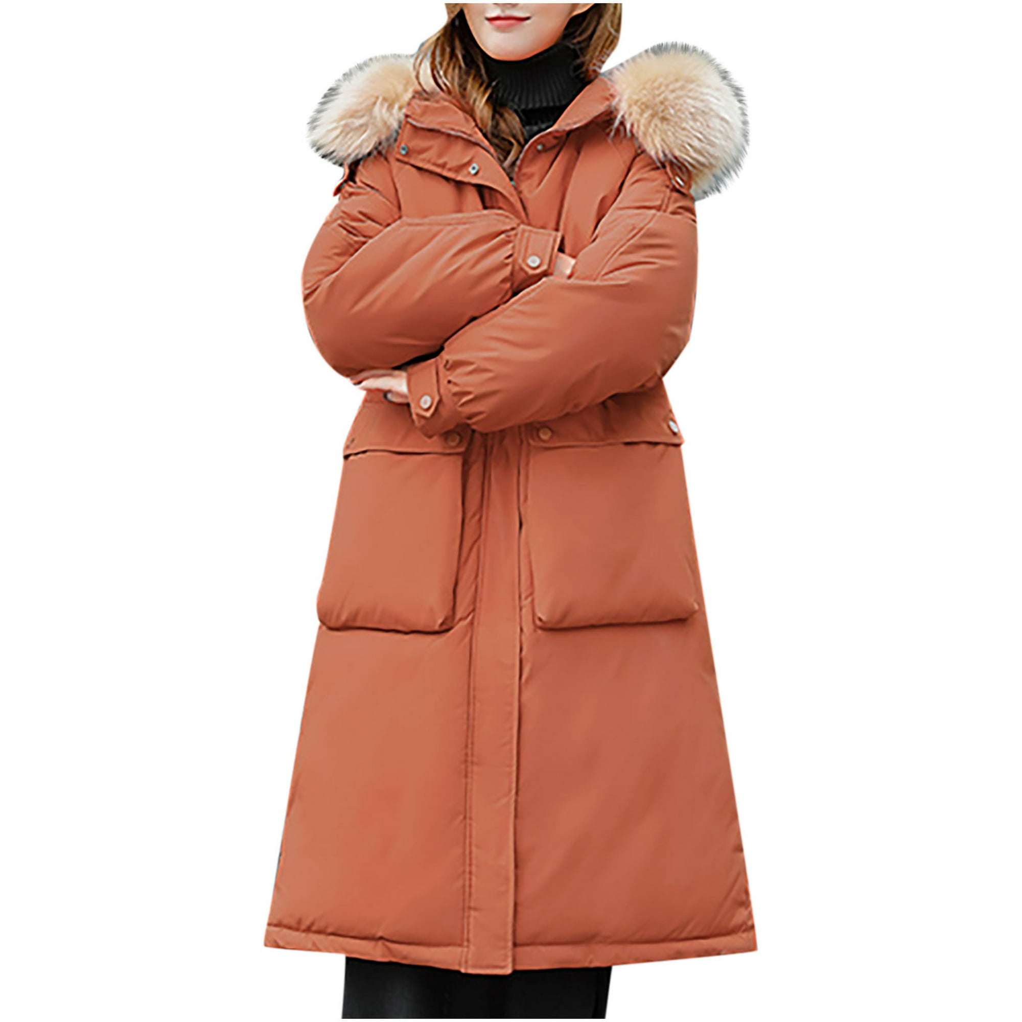 Abrigo largo cálido para mujer Sudadera con capucha Chaqueta de cuello  Parkas de invierno delgadas Abrigos Fridja po590