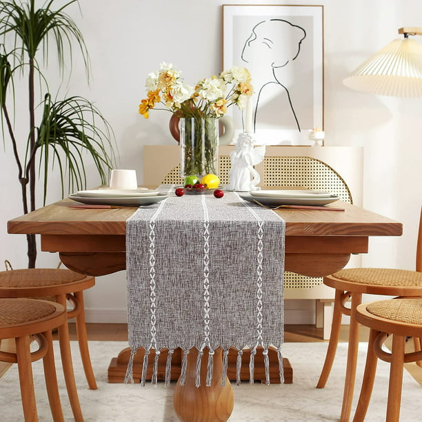  Caminos de mesa rústicos de arpillera de lino de 13 x 70  pulgadas de largo, bufandas de tocador, camino de mesa retro de madera de  granero marrón verde azulado estilo granja
