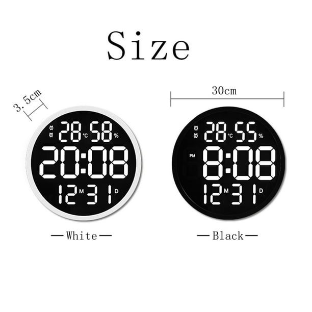 Reloj de pared silencioso Pantalla de temperatura y humedad Reloj  electrónico Brillo Reloj de pared digital para comedor Oficina , Luz blanca  10 pulgadas blanco perfecl Reloj de pared