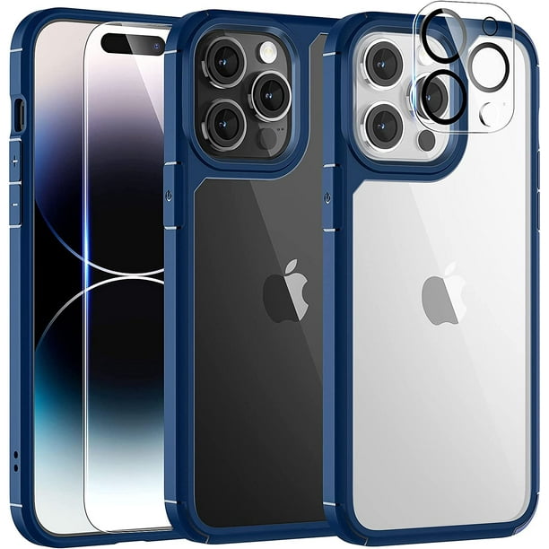 Funda para iPhone 13 Pro con protector de pantalla de vidrio templado y  protector de lente de cámara de 3 capas de protección resistente contra