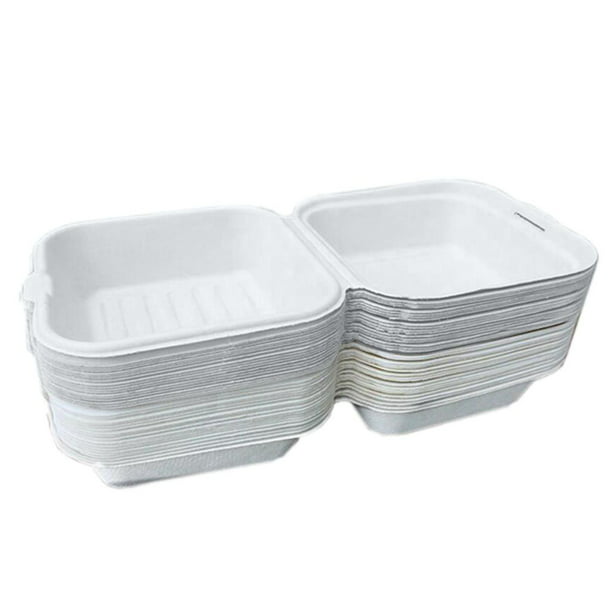 contenedores de concha Envases para sándwich Espuma de poliestireno  desechable para alimentos El 15x15x8cm 50 piezas blancas Fanmusic  contenedores de concha